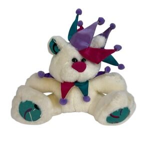 Vintage Cloud 9 Jester Joker White Teddy Bear Stuffed Animal Plush Toy 9"